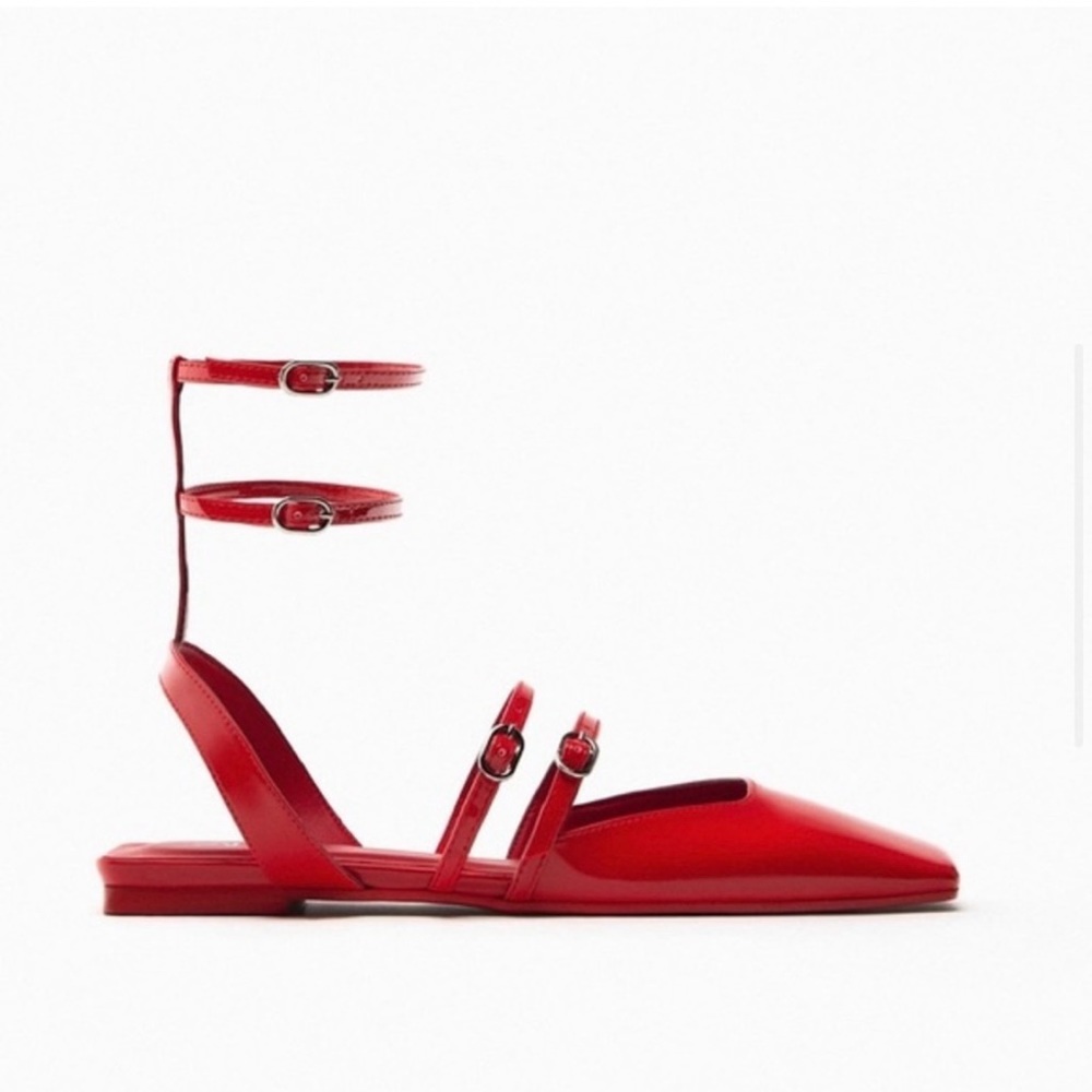 Zara red patent strapped flats